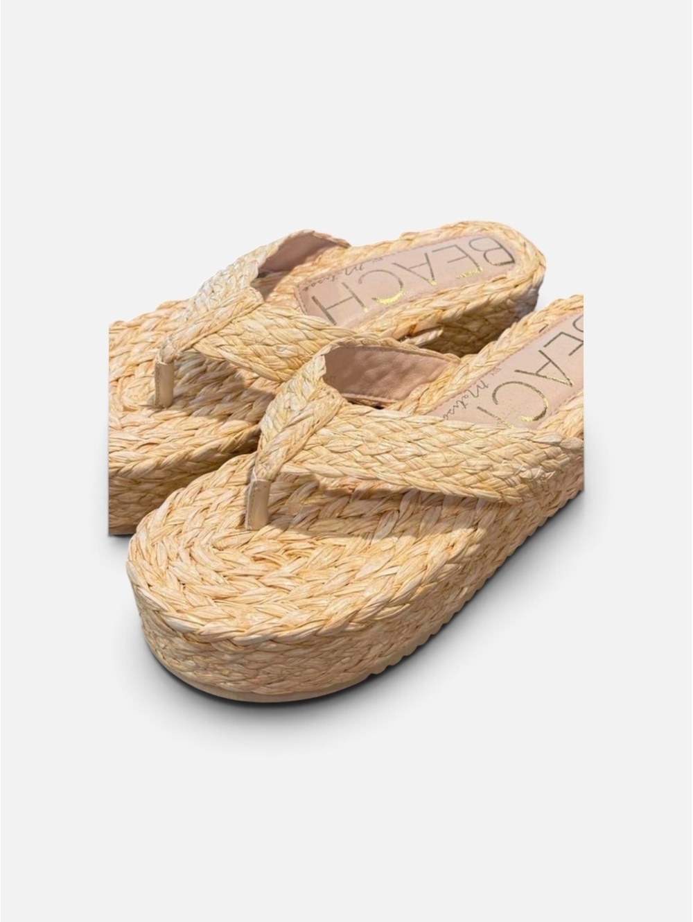 Women's Platform Flip Flop Sandals in Natural Woven Straw, Size 8